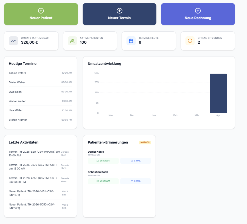 HeilPraxisAssistent Dashboard für eine Live-Demo